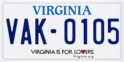 VA license plate VAK0105