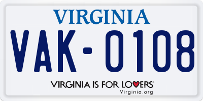 VA license plate VAK0108