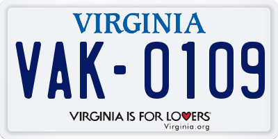 VA license plate VAK0109