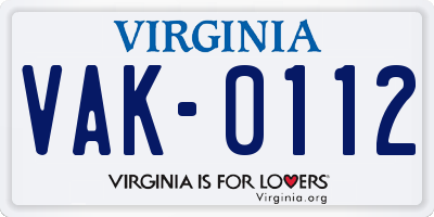 VA license plate VAK0112
