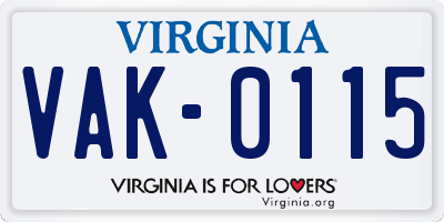 VA license plate VAK0115