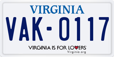 VA license plate VAK0117