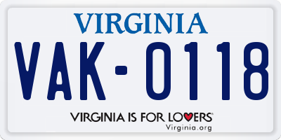 VA license plate VAK0118