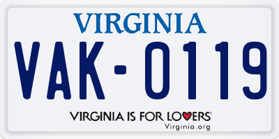 VA license plate VAK0119