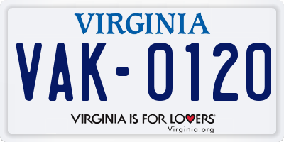 VA license plate VAK0120