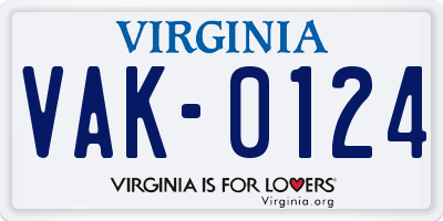 VA license plate VAK0124