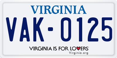 VA license plate VAK0125