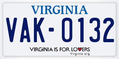 VA license plate VAK0132