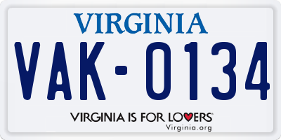 VA license plate VAK0134