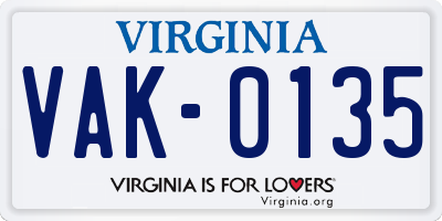 VA license plate VAK0135