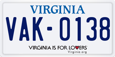 VA license plate VAK0138