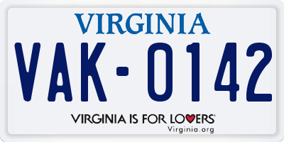 VA license plate VAK0142