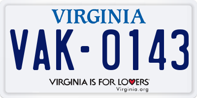 VA license plate VAK0143