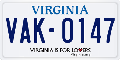 VA license plate VAK0147