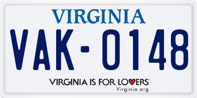 VA license plate VAK0148