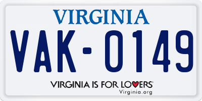 VA license plate VAK0149