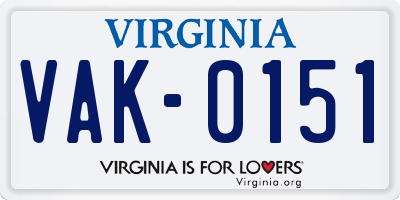 VA license plate VAK0151