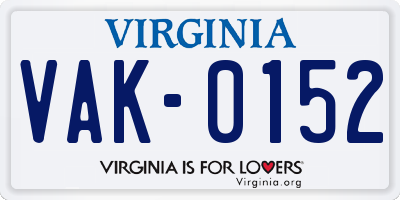 VA license plate VAK0152