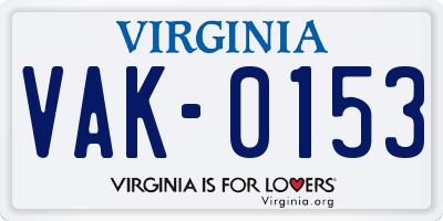 VA license plate VAK0153