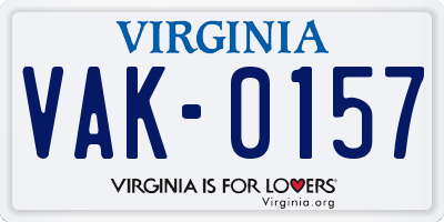 VA license plate VAK0157