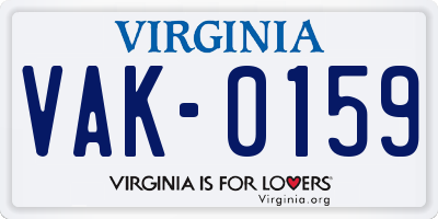 VA license plate VAK0159