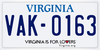 VA license plate VAK0163