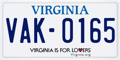 VA license plate VAK0165