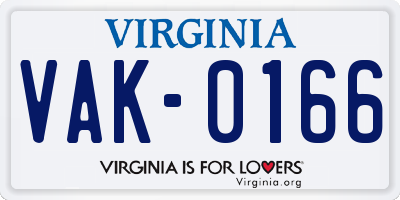 VA license plate VAK0166