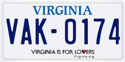 VA license plate VAK0174