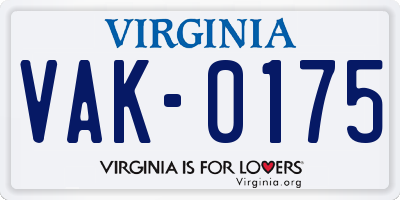 VA license plate VAK0175