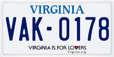 VA license plate VAK0178