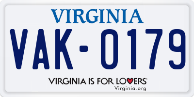 VA license plate VAK0179