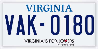 VA license plate VAK0180