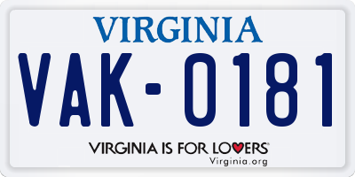 VA license plate VAK0181