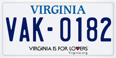 VA license plate VAK0182