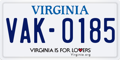 VA license plate VAK0185