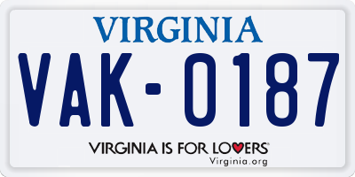 VA license plate VAK0187