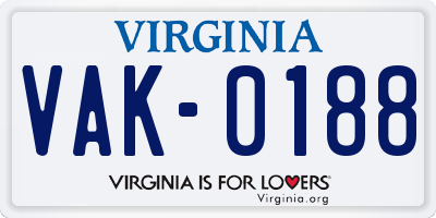 VA license plate VAK0188