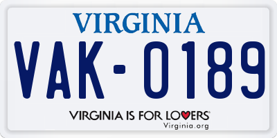 VA license plate VAK0189