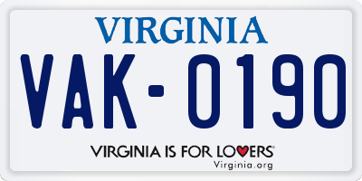 VA license plate VAK0190