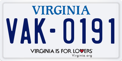 VA license plate VAK0191