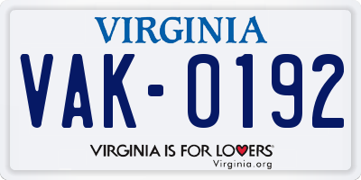 VA license plate VAK0192