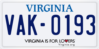 VA license plate VAK0193