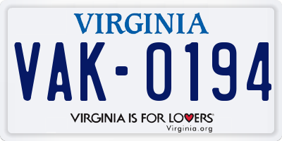 VA license plate VAK0194