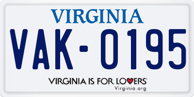 VA license plate VAK0195