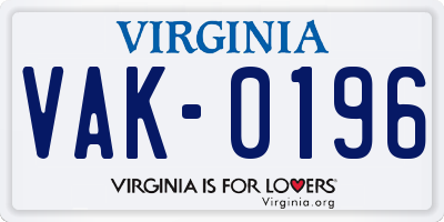 VA license plate VAK0196