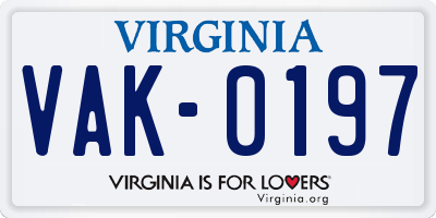 VA license plate VAK0197