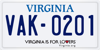 VA license plate VAK0201