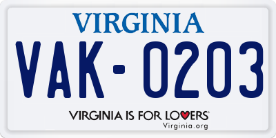 VA license plate VAK0203