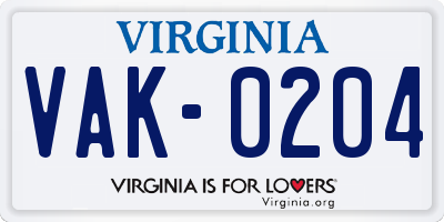 VA license plate VAK0204